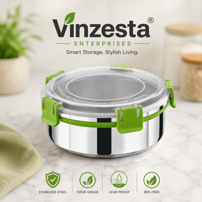 Stainless Steel Lunch Box 850ml with Leakproof Lid and Secure Locking Clips