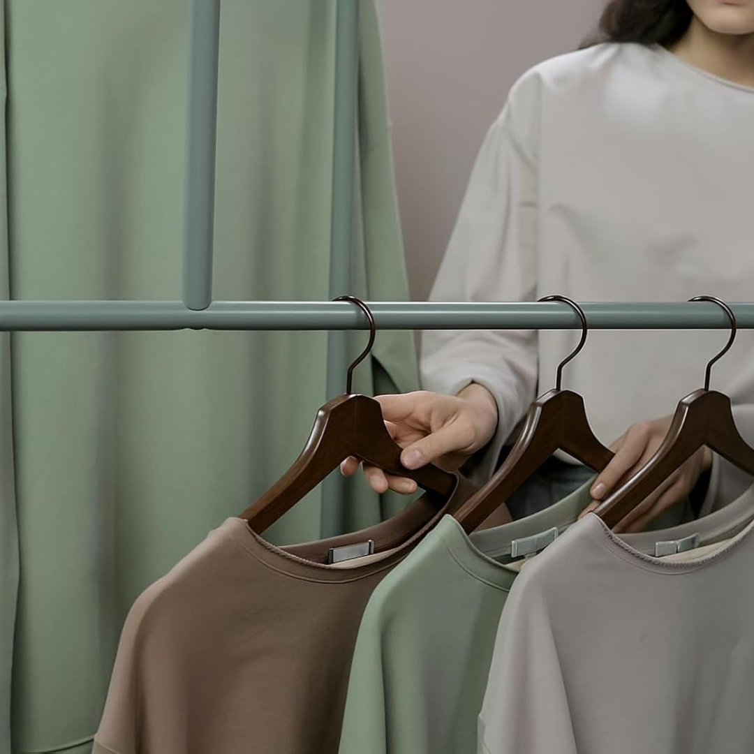 Vinzesta Wooden Clothes Hangers for Wardrobe Durable Coat Hanger Pack of 6