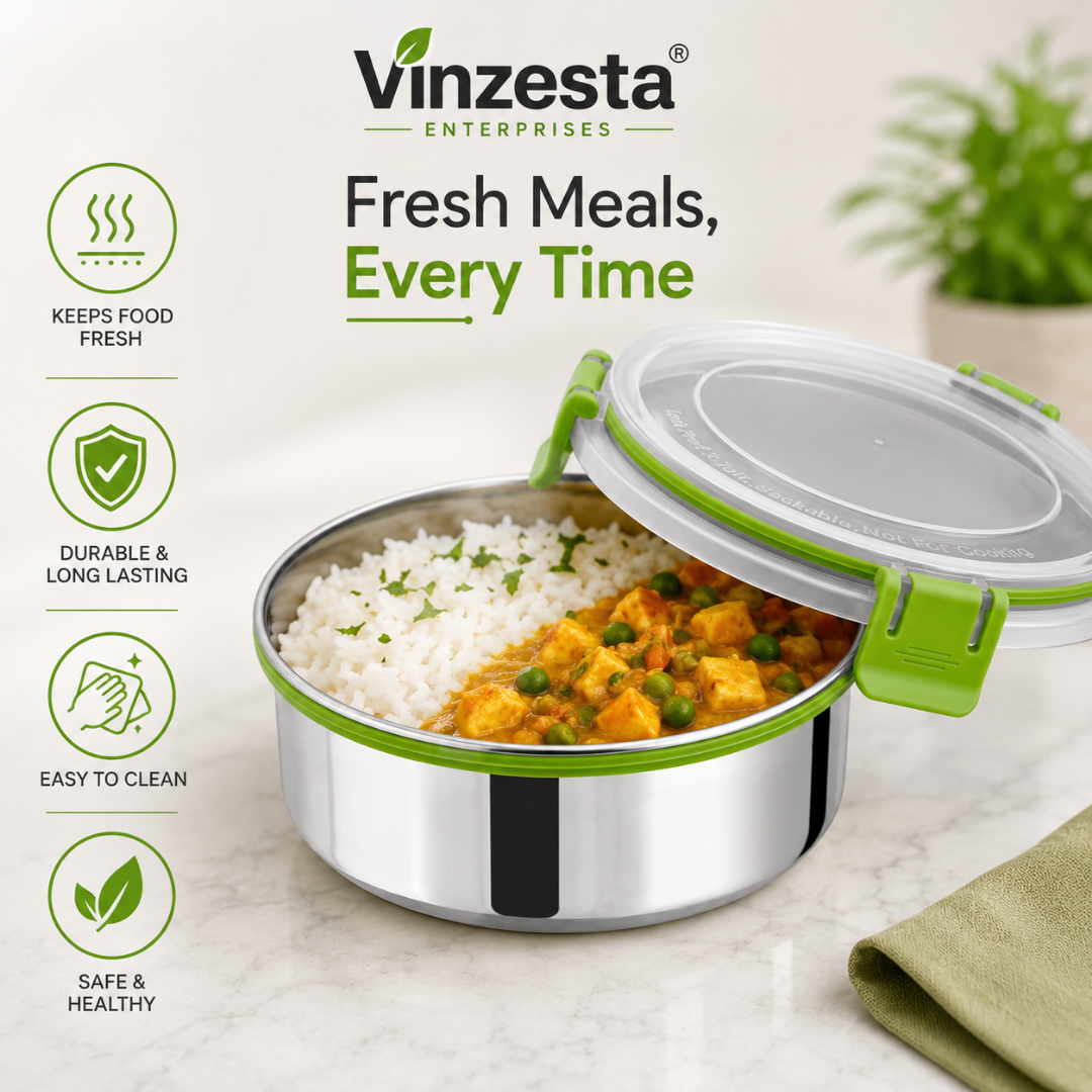 Stainless Steel Lunch Box 850ml with Leakproof Lid and Secure Locking Clips