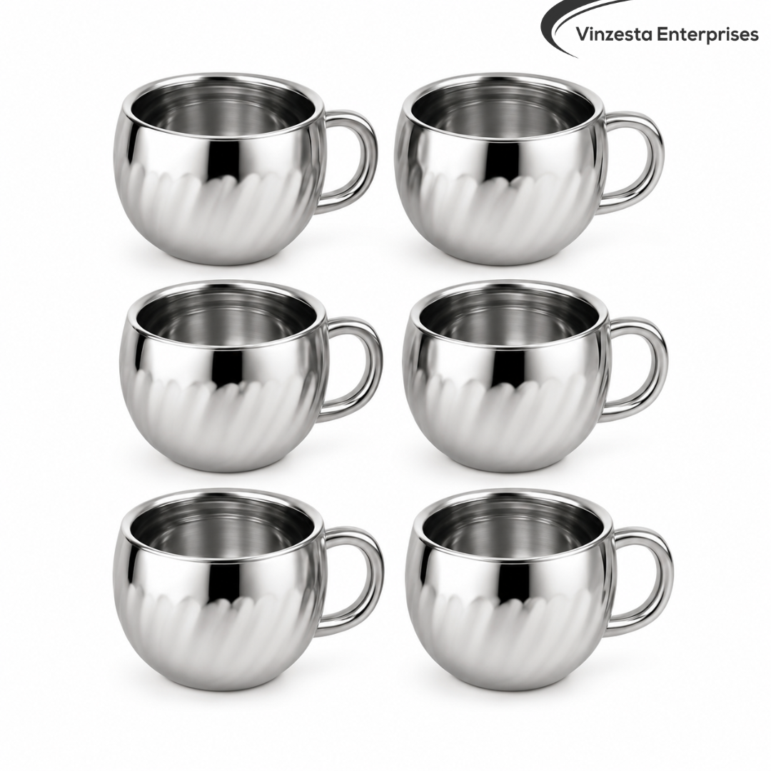 Stainless Steel Tea Cups with Lotus Pattern 120ml Set for Home & Gifting