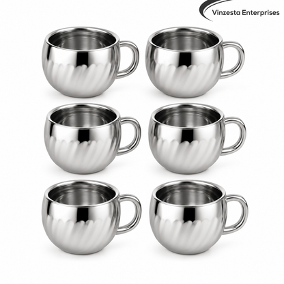 Stainless Steel Tea Cups with Lotus Pattern 120ml Set for Home & Gifting