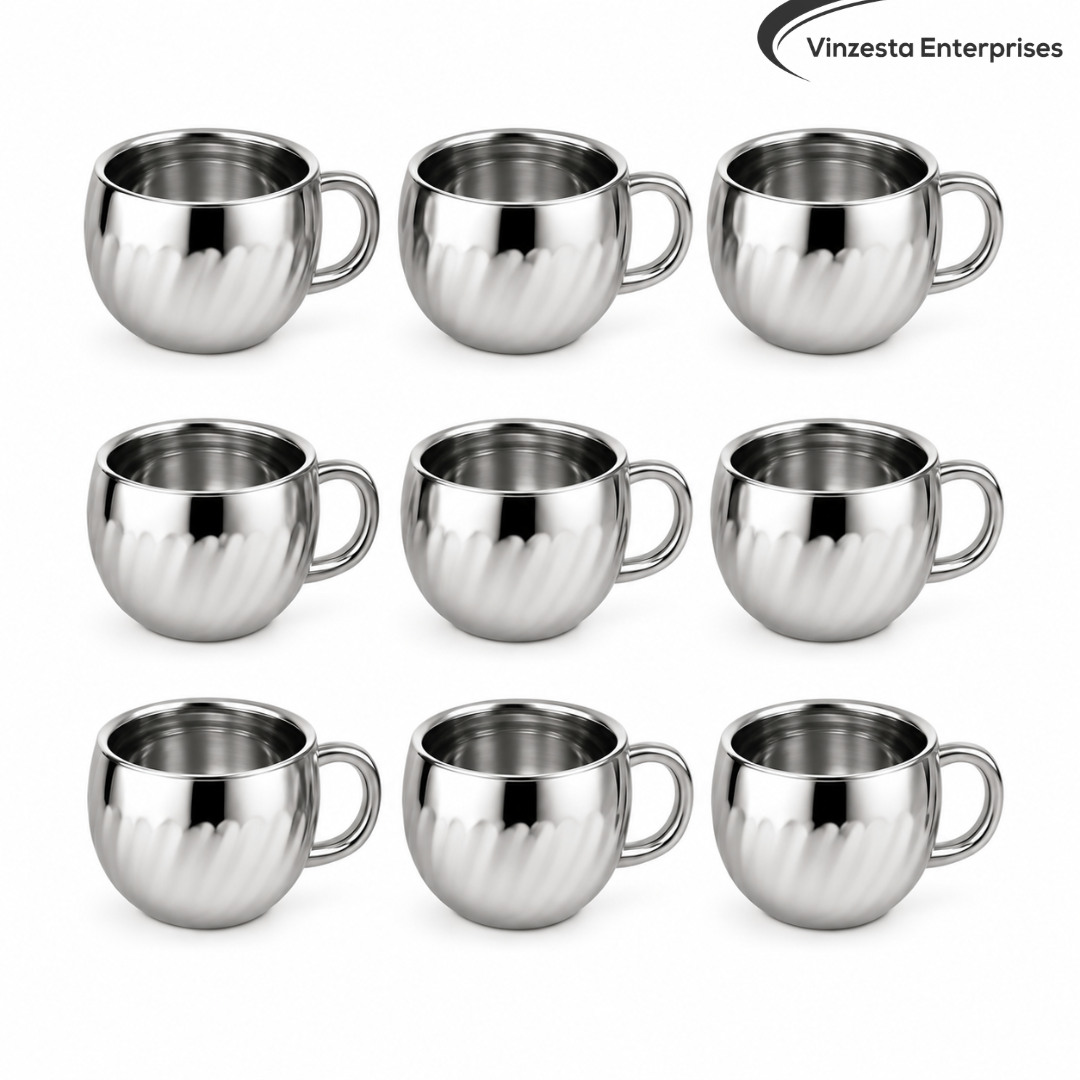 Stainless Steel Tea Cups with Lotus Pattern 120ml Set for Home & Gifting