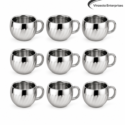 Stainless Steel Tea Cups with Lotus Pattern 120ml Set for Home & Gifting