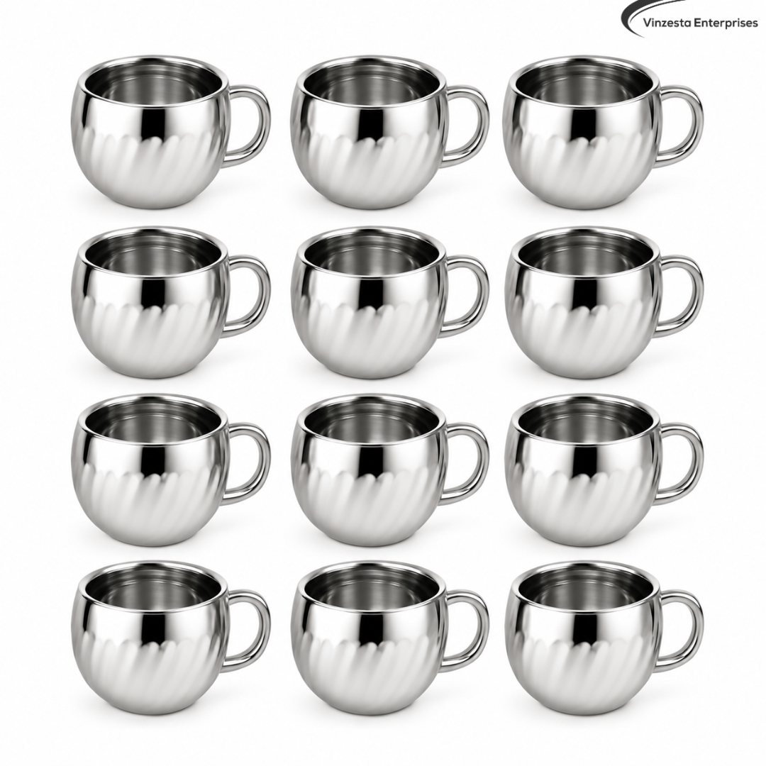 Stainless Steel Tea Cups with Lotus Pattern 120ml Set for Home & Gifting