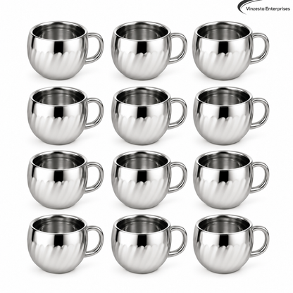 Stainless Steel Tea Cups with Lotus Pattern 120ml Set for Home & Gifting