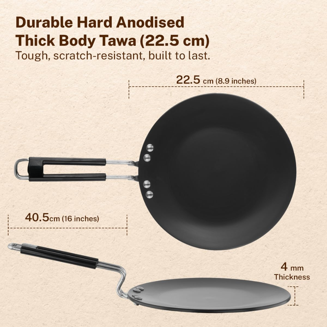 Vinzesta 22.5cm Hard Anodised Roti Tawa Induction & Gas Compatible