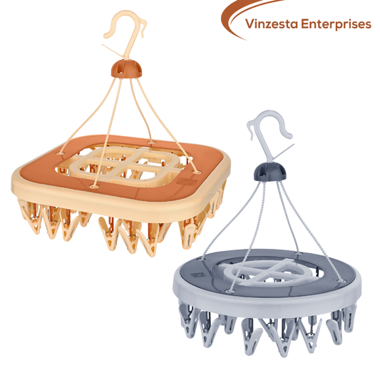 Baby Clothes Hanger Set Square Beige & Round Grey Plastic Drying Rack Pack of 2