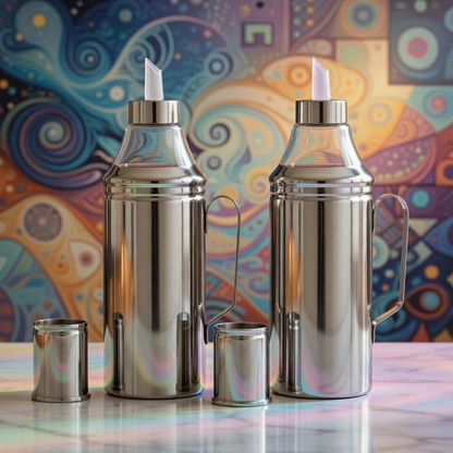 Stainless Steel Oil Dispenser Bottle Spill Proof Food Grade Silver 1000ml