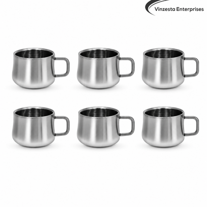 Stainless Steel Tea Cups 120ml Rounded Body with Loop Handle Set