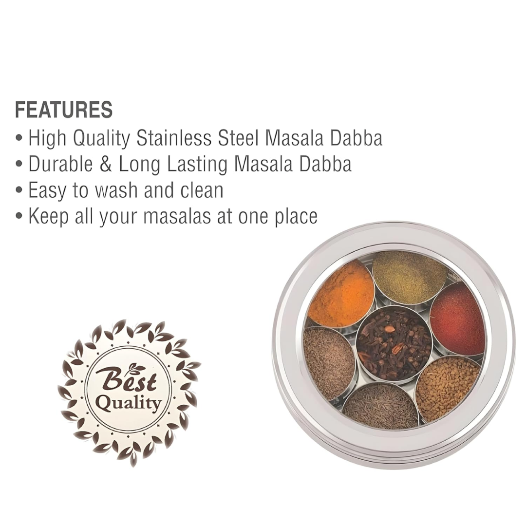 Stainless Steel Masala Box Spice Storage Container Silver 7 Bowl Leak Proof