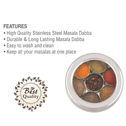 Stainless Steel Masala Box Spice Storage Container Silver 7 Bowl Leak Proof