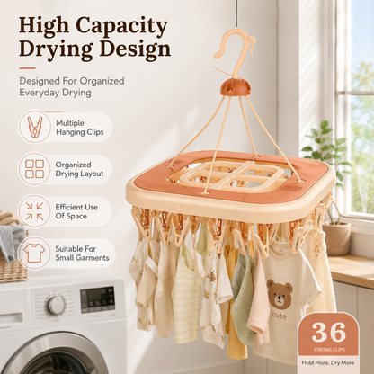 Baby Clothes Hanger Plastic 36 Clips Foldable Drying Rack Beige & Grey Set of 2