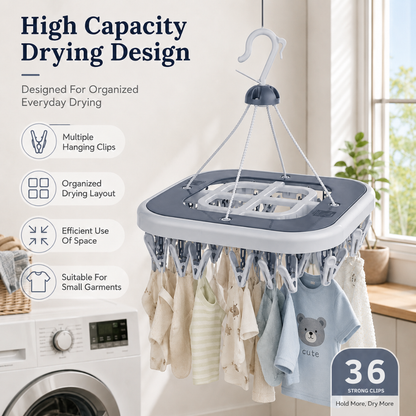 Baby Clothes Hanger Plastic 36 Clips Foldable Drying Rack Beige & Grey Set of 2