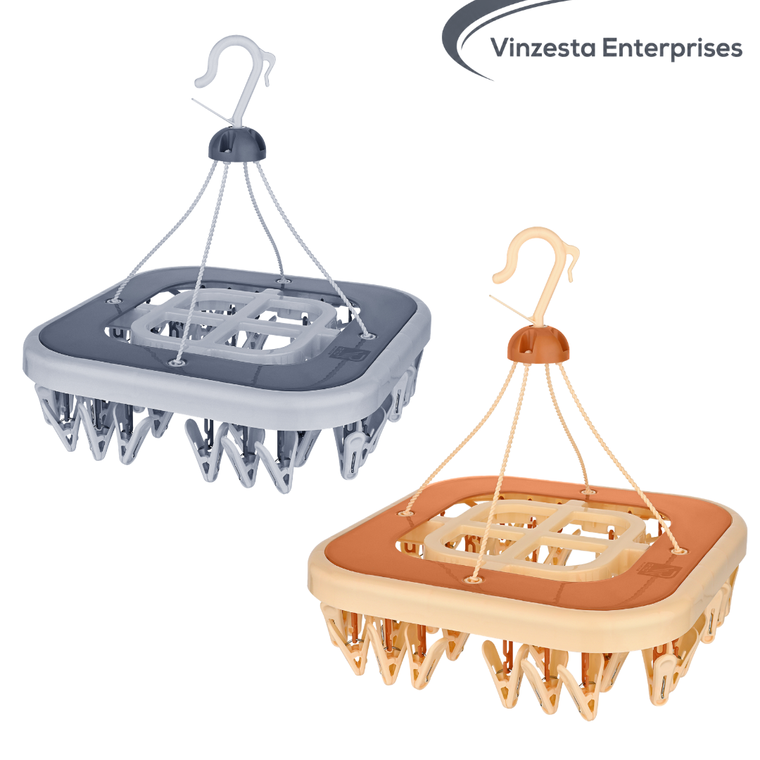 Baby Clothes Hanger Plastic 36 Clips Foldable Drying Rack Beige & Grey Set of 2