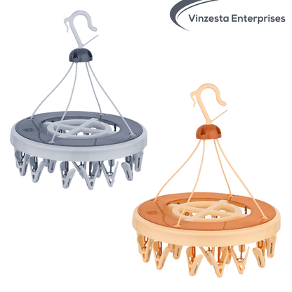 Baby Clothes Hanger Plastic 24 Clips Foldable Drying Rack Beige & Grey Set of 2