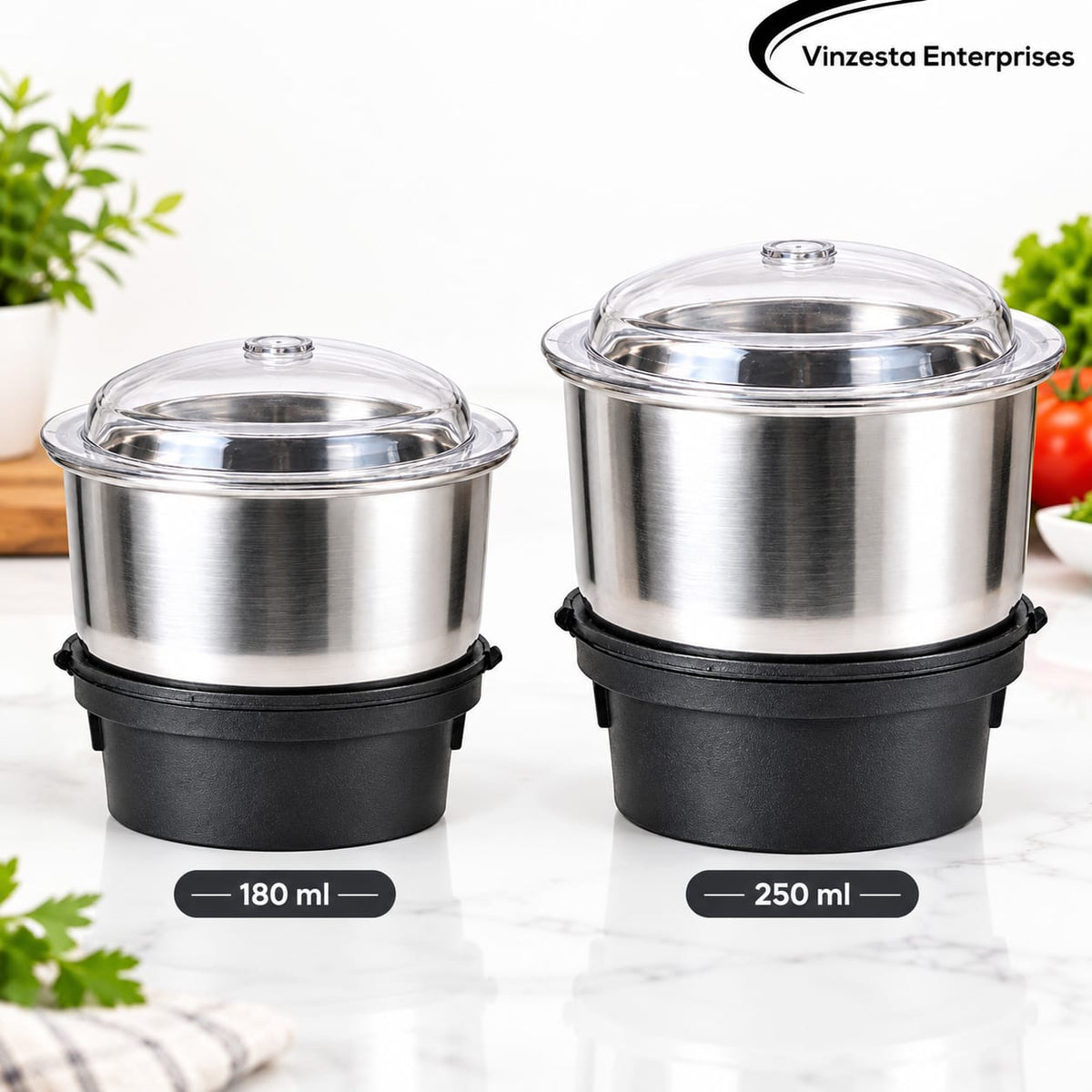 Stainless Steel Mixer Grinder Jar Combo 180ml & 250ml with Transparent Lids