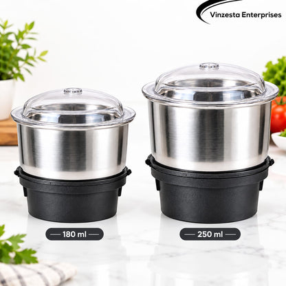 Stainless Steel Mixer Grinder Jar Combo 180ml & 250ml with Transparent Lids